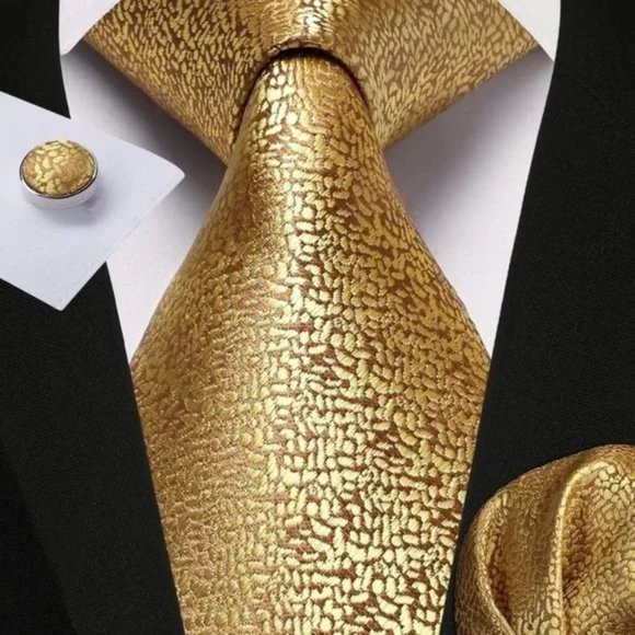 New 𝅺Tie and Pocket Square Cufflinks Set Gold - Picture 2 of 6